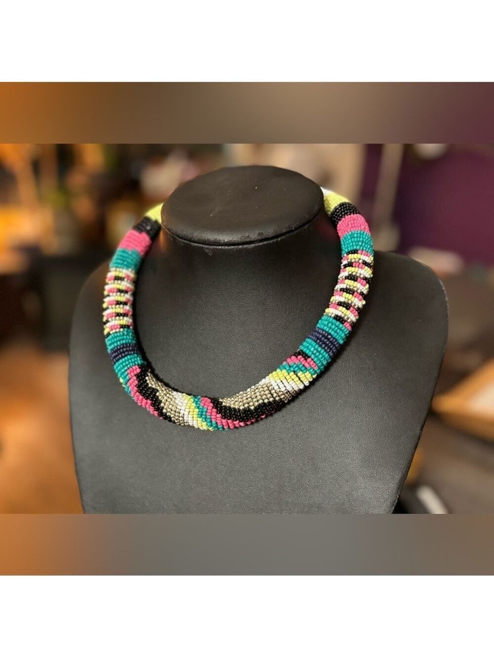 Boho Tribal Seed Bead Statement Collar Necklace • Lovisa Adjustable • Vibrant